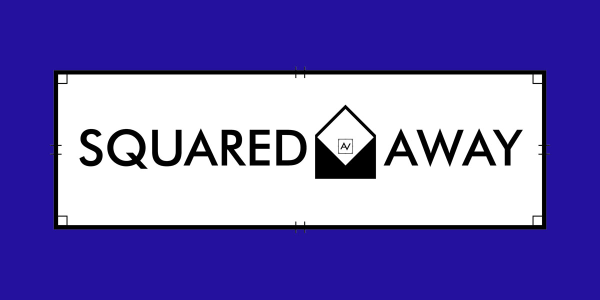 squared away logo on blue background